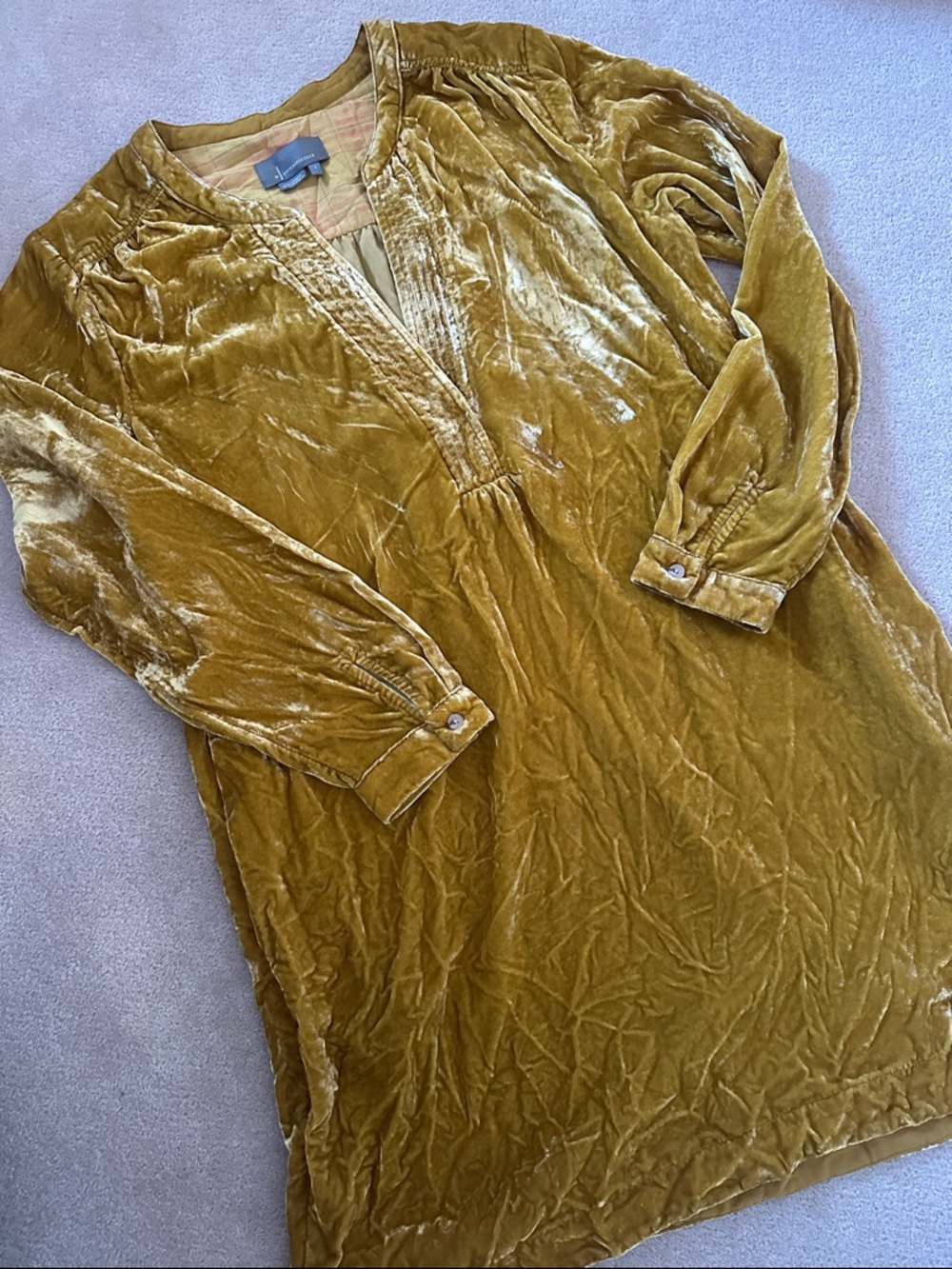 Anthropologie Velvet Tunic Dress in Mustard Yellow!